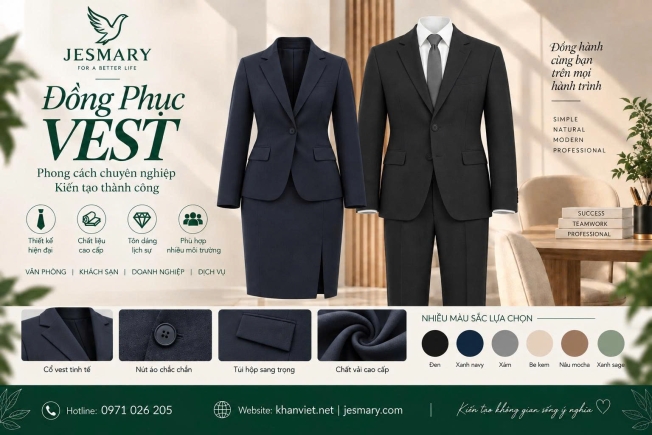 JESMARY - Xưởng Sản Xuất Áo Vest Đồng Phục Doanh Nghiệp Cấp Cao JESMARY: Chu Mực, Uy Nghi & Đỉnh Cao Nghệ Thuật May Đo